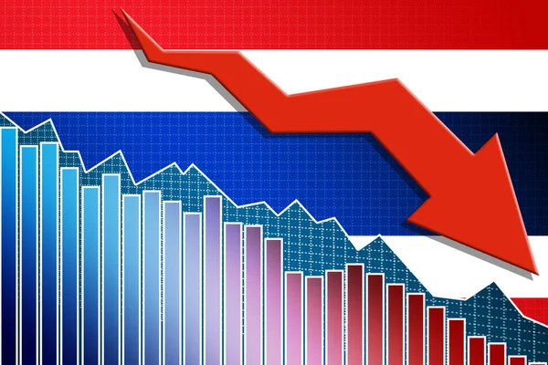 Economie Van Thailand Vallen Met Pijl Vlag Rendering — Stockfoto
