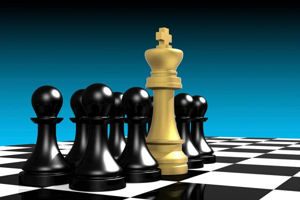 Zlatý Šachový Král Černí Pěšáci Provedení — Stock fotografie
