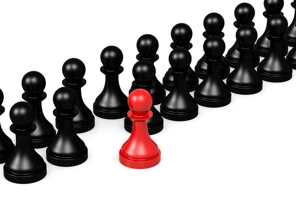 Leadership Concept Red Pawn Standing Out Black Rendering — Stock Photo, Image
