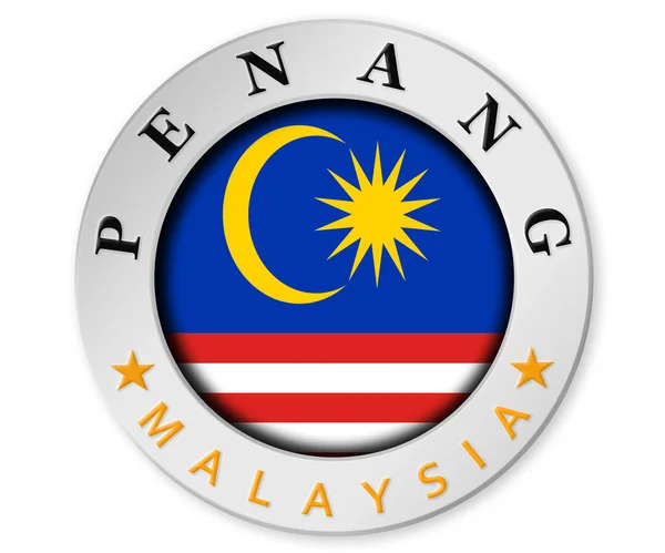 Lencana Perak Dengan Bendera Penang Dan Malaysia Render — Stok Foto