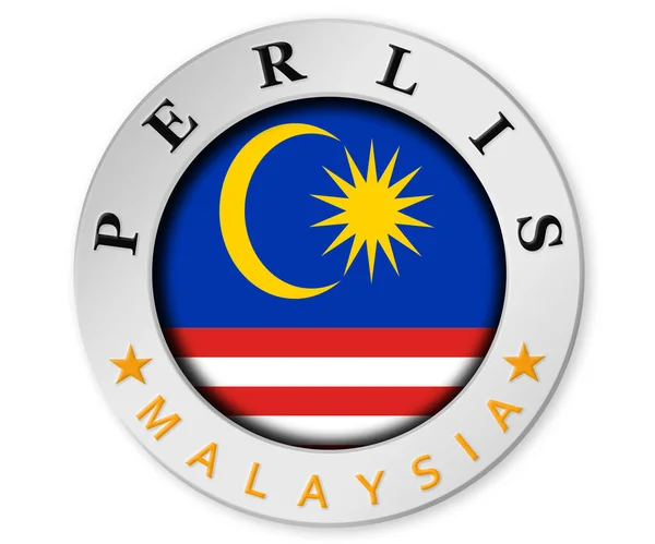 Placa Plata Con Perlis Bandera Malasia Renderizado — Foto de Stock