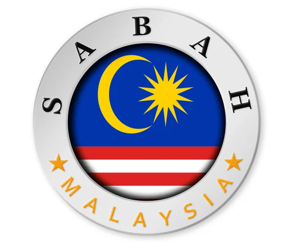 Badge Argenté Avec Drapeau Sabah Malaisie Rendu — Photo