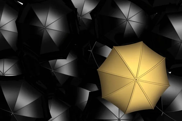 Золотой Зонтик Груды Черного Зонта Рендеринг — стоковое фото
