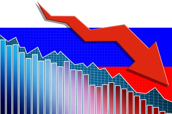 Economie Van Rusland Vallen Met Pijl Vlag Rendering — Stockfoto
