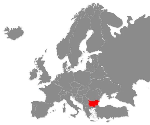 Mapa Bulharska Zvýrazněná Červeně Mapě Evropy Vykreslování — Stock fotografie