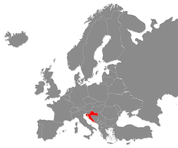 Карта Хорватии Выделена Красным Карте Европы Рендеринг — стоковое фото