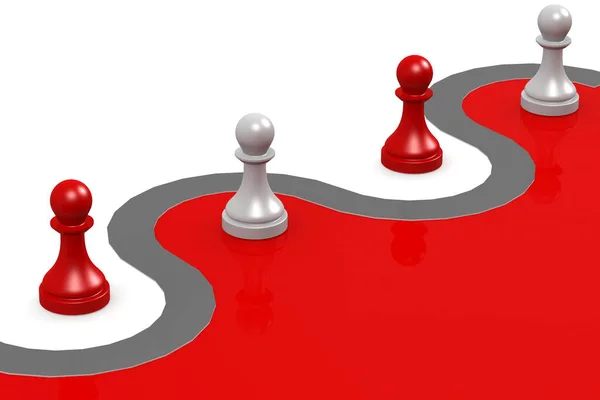 Červený Bílý Šachový Pěšák Rozdělený Dvou Týmů Vykreslování — Stock fotografie