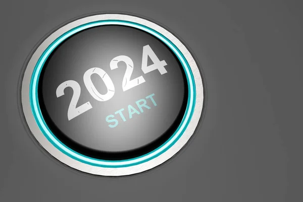Год 2024 Запустить Черную Кнопку Рендеринг — стоковое фото