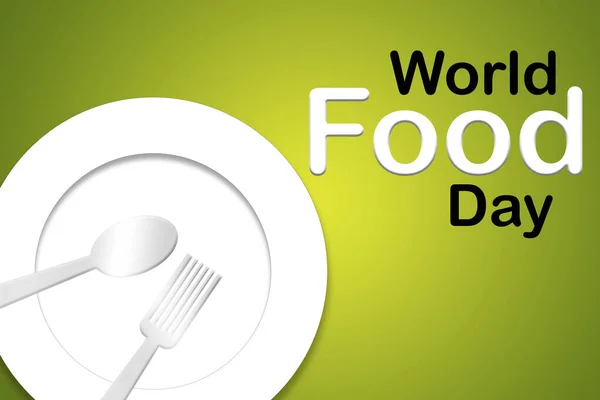 世界粮食日概念与盘子 勺子和叉子 3D渲染 — 图库照片