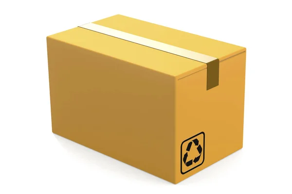 Caixa Papelão Papel Amarelo Isolada Renderização — Fotografia de Stock