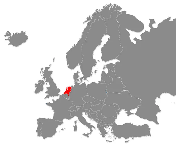 Hollanda Haritası Avrupa Haritasında Kırmızı Ile Işaretlenmiş Oluşturma — Stok fotoğraf