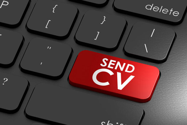 Keyboard with send CV word, 3d rendering