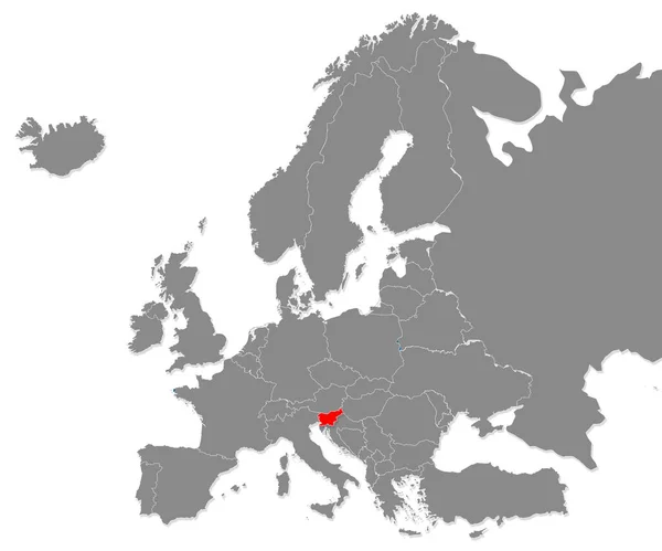 Carte Slovénie Rouge Sur Carte Europe Rendu — Photo