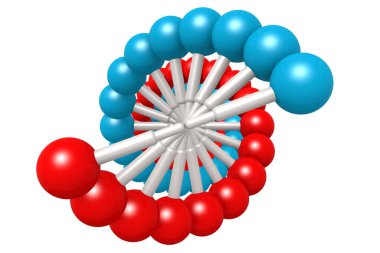 Mavi ve kırmızı elementli DNA modeli, 3D oluşturma