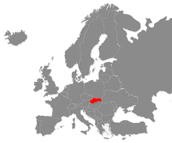 スロバキア地図ヨーロッパ地図で赤で強調表示されます 3Dレンダリング — ストック写真