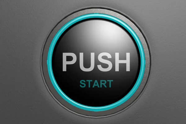 Pulse Para Iniciar Botón Negro Renderizado — Foto de Stock