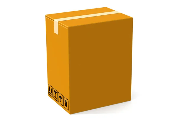 Sárga Papír Kartondoboz Izolált Renderelés — Stock Fotó