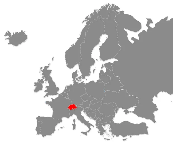 Карта Швейцарии Отмечена Красным Карте Европы Рендеринг — стоковое фото