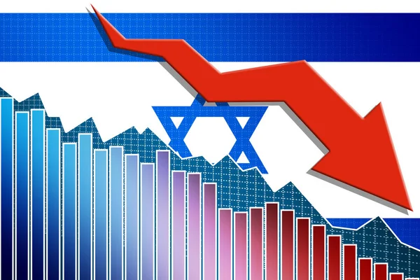 Ekonomika Izraele Padá Šipkou Vlajkou Vykreslování — Stock fotografie