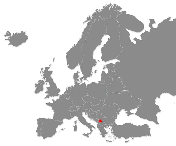 Карта Косово Выделена Красным Цветом Карте Европы Рендеринг — стоковое фото