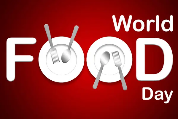 世界粮食日概念与盘子 勺子和叉子 3D渲染 — 图库照片