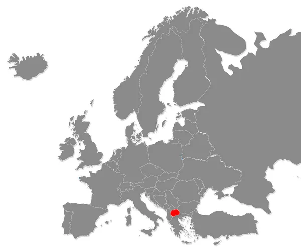 北マケドニア地図はヨーロッパ地図で赤で強調表示されています 3Dレンダリング — ストック写真