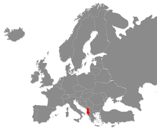 Kort Albanien Højligted Med Rød Europa Kort Rendering - Stock-foto
