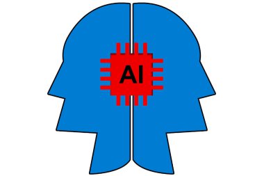 Çip ve insan kafası ile yapay zeka kavramı, 3 boyutlu görüntüleme