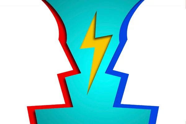 Human Heads Facing Each Other Lightning Symbol Rendering — Stock Photo, Image