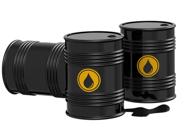 Three Black Oil Barrel Isolated White Background Rendering — Stock Photo, Image