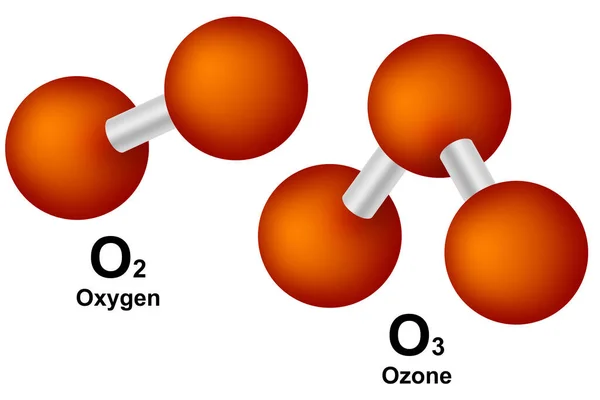 氧气O2和臭氧O3分子模型 3D渲染 — 图库照片