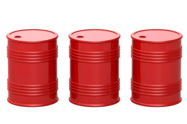 Three Red Oil Barrel Isolated White Background Rendering — Stock Photo, Image