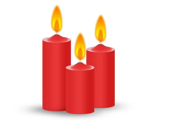 Tre Röda Brinnande Ljus Vit Bakgrund Rendering — Stockfoto
