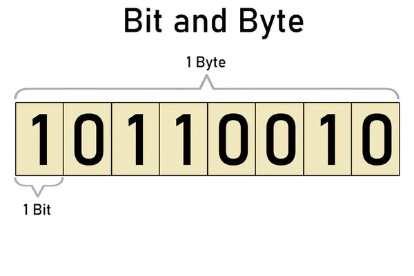 Bit Bayt Diyagramı Bir Bayt Eşittir Sekiz Bit Boyutlu Görüntüleme — Stok fotoğraf