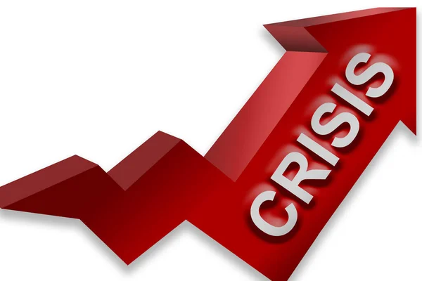 Palabra Crisis Una Flecha Roja Sobre Fondo Blanco Representación —  Fotos de Stock