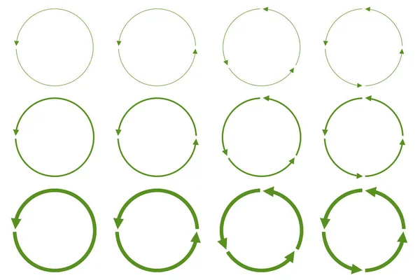 白い背景に隔離された緑の円の矢印のセット 3Dレンダリング — ストック写真