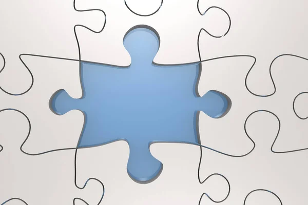 Weißes Puzzle Mit Blauem Hintergrund Rendering — Stockfoto