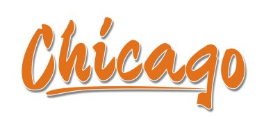 Chicago kelimesi beyaz arka planda izole edilmiş, 3D görüntüleme