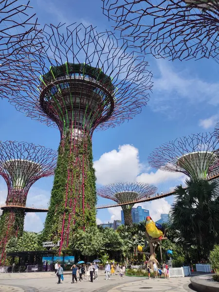 stock image Singapore- 16 Jun, 2023: View of Supertree Grove in Gardens by the Bay in Singapore. It is a showcase of horticulture and garden artistry.