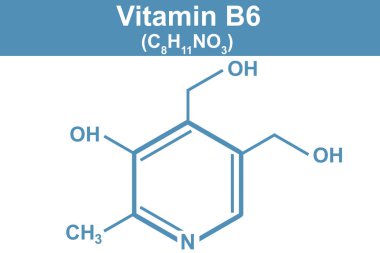 Pyridoxine vitamini B6 'nın mavi, 3D görüntülemesi