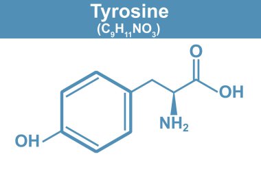 Tyrosine 'in mavi, 3 boyutlu çiziminin kimya çizimi