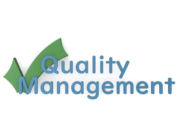 Quality Management Word Green Checkmark Rendering — Stock Photo, Image