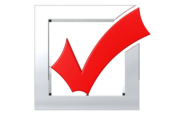 Red Checkmark Metal Frame Rendering — Stock Photo, Image