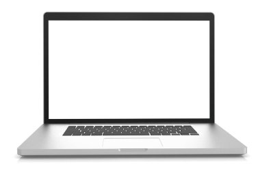 Boş beyaz ekranlı dizüstü bilgisayar, 3D görüntüleme