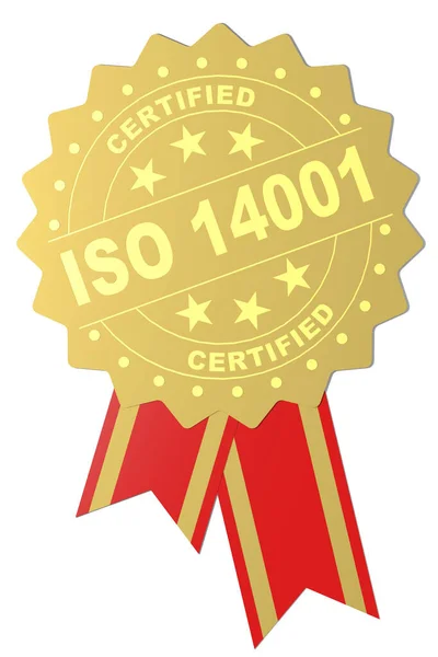 Parola Certificata Iso 14001 Sul Sigillo Dorato Rendering Norma Iso — Foto Stock