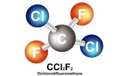 Diklorodiflorometanın moleküler formülü izole edilmiş, 3D