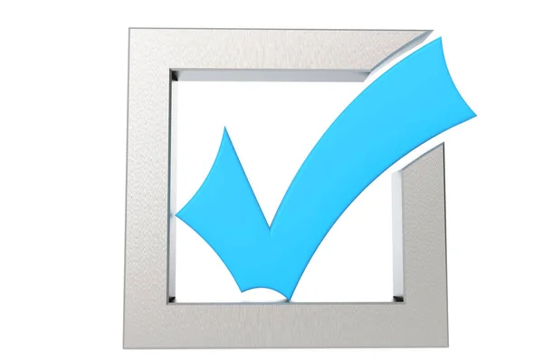 Blue Checkmark Metal Flange Rendering — Stock Photo, Image
