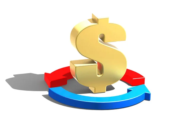 Dollar Sign Red Blue Arrows Rendering — Stock Photo, Image