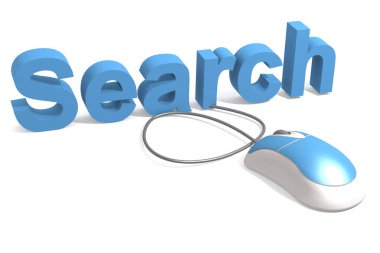 Arama sözcüğüne sahip fare izole edilmiş, 3d biçimlendirme