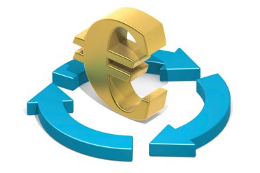 Mavi daire okları ve 3D işlemeli Euro işareti